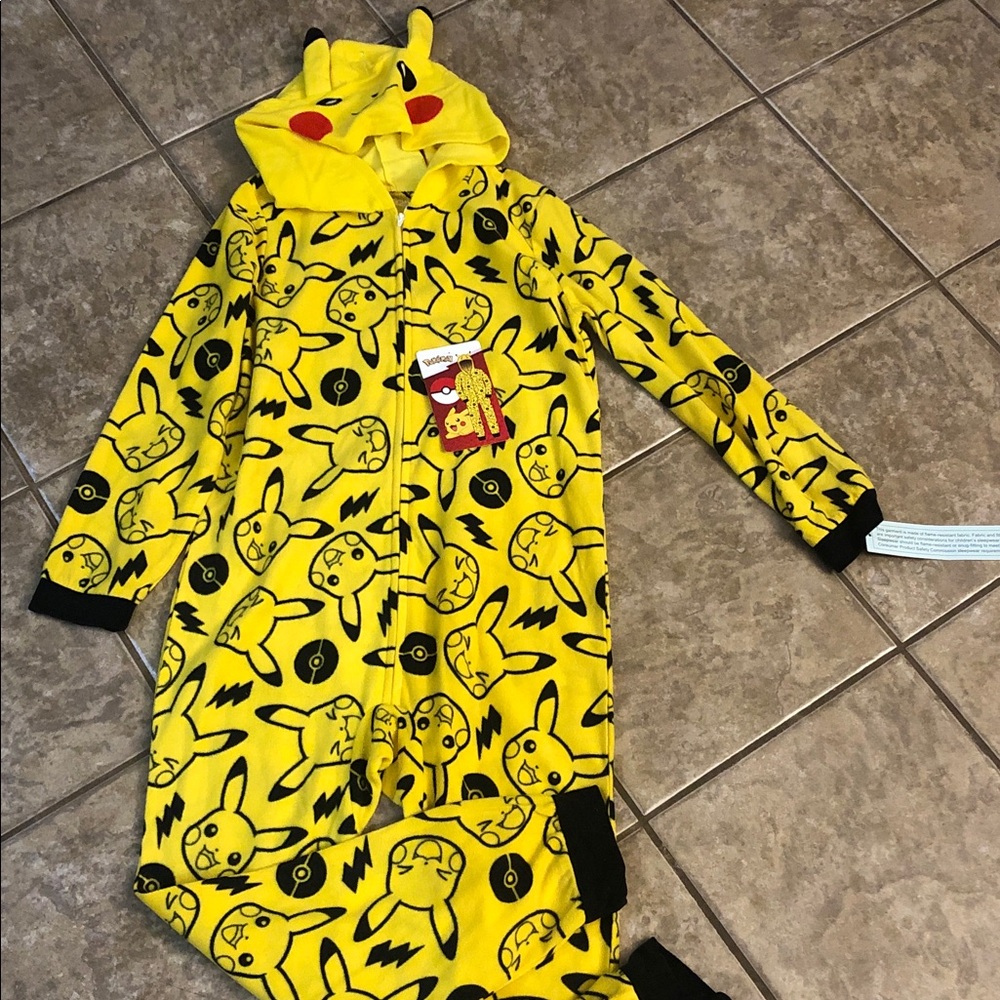 Pokémon Pikachu Boys Hooded Union Suit Pajamas Size 12-14